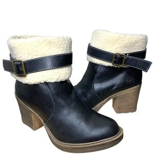 Dirty Laundry Winter Ankle Bootie Sz 9.5 Black Faux leather Shearling Heel Boots